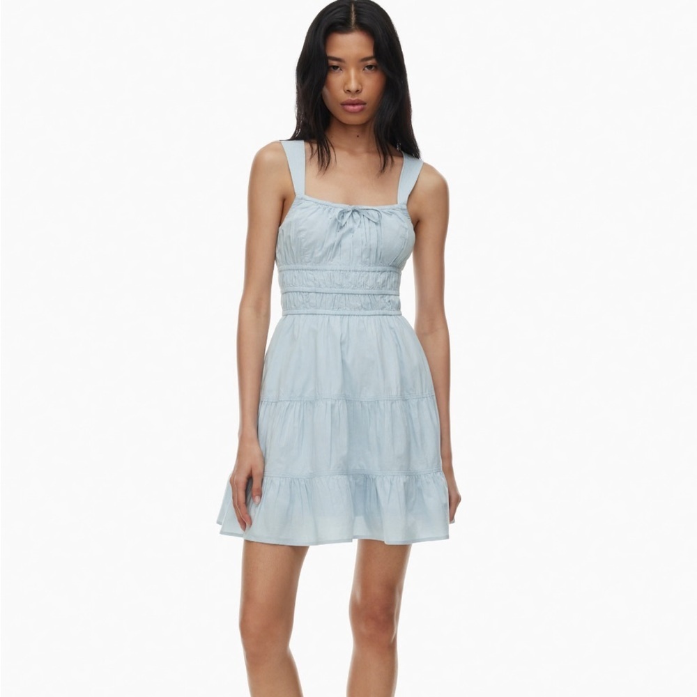 Aritzia Sunday Best Martine Tiered Poplin Cotton Mini Dress Blue Size Medium